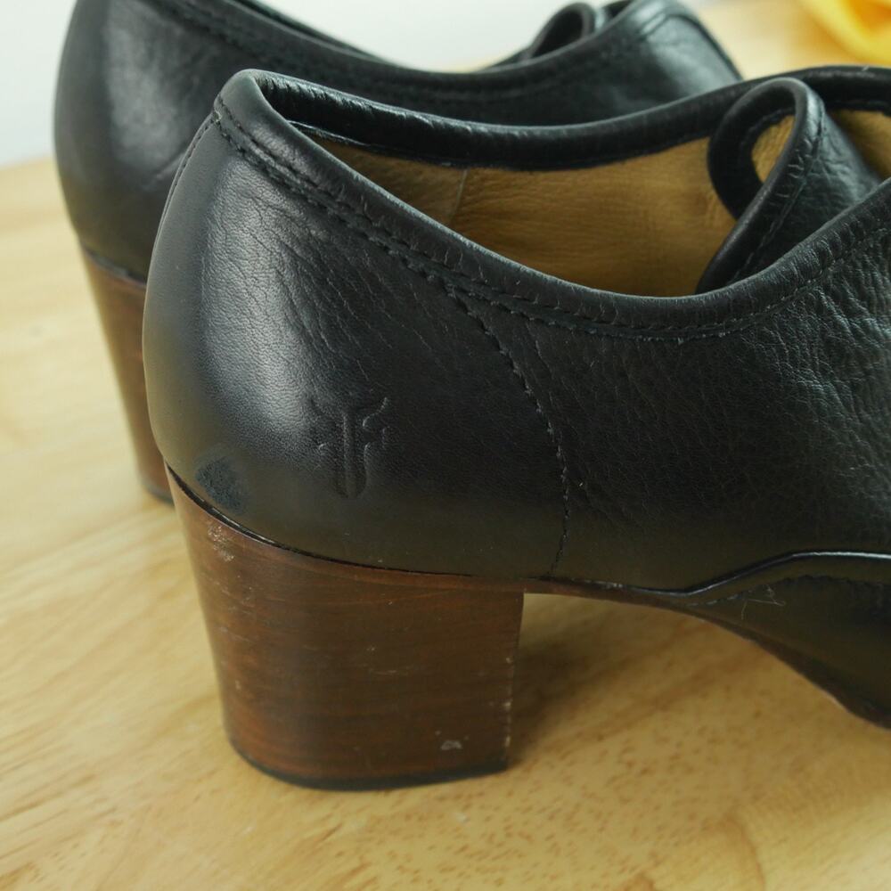Frye Stella Slip On Bootie Size 7.5 Black Leather Chunky Heel Academia Round Toe - Picture 2 of 15